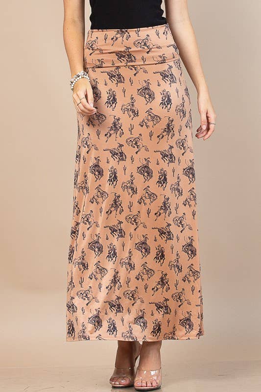 BELLA WESTERN BUCKING HORSES MAXI SKIRT