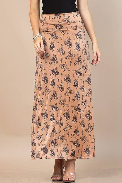 BELLA WESTERN BUCKING HORSES MAXI SKIRT