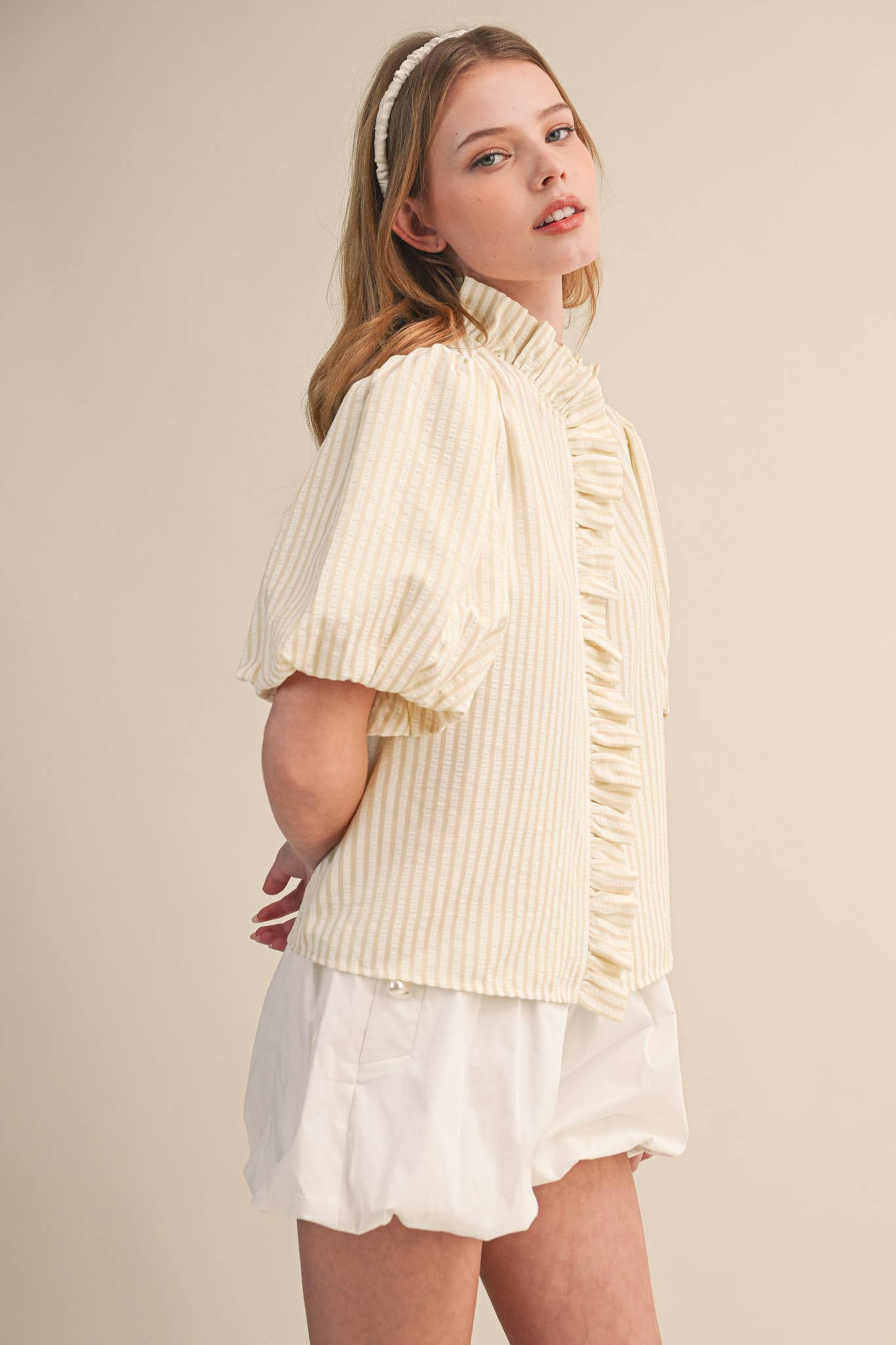 Striped Ruffle Button Down Top