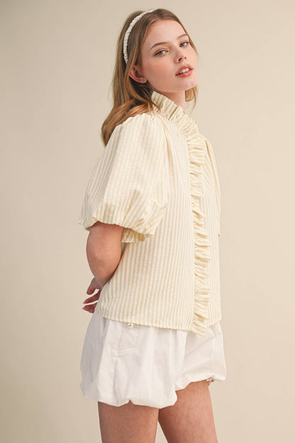 Striped Ruffle Button Down Top
