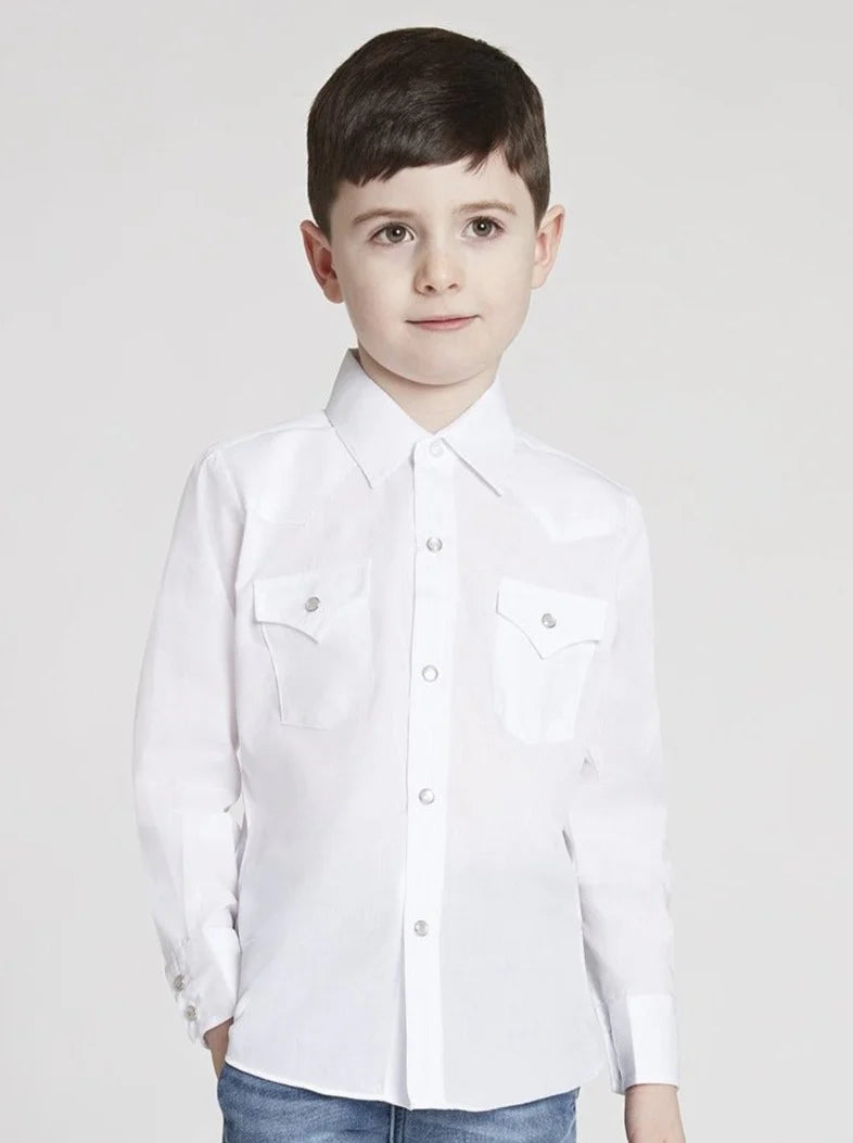 Ely Cattleman Boy's Long Sleeve Solid White Western Snap Shirt