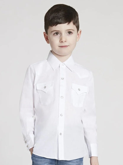 Ely Cattleman Boy's Long Sleeve Solid White Western Snap Shirt