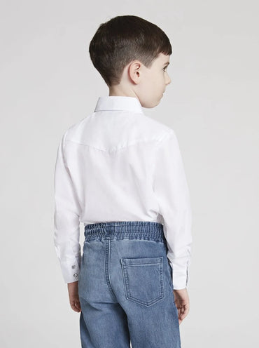 Ely Cattleman Boy's Long Sleeve Solid White Western Snap Shirt