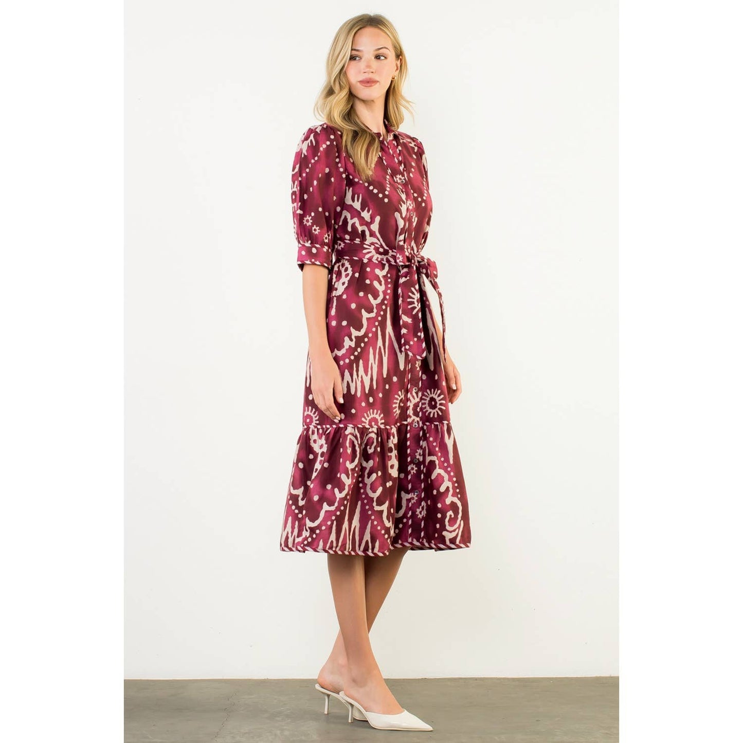 Long Sleeve Print Tiered Dress