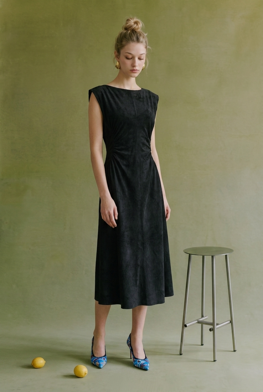 Suede Fit & Flare Midi Dress