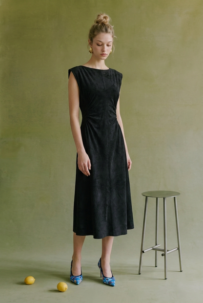 Suede Fit & Flare Midi Dress