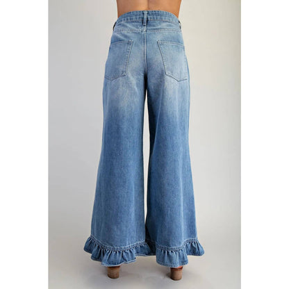 Mineral Washed Ruffle Hem Jeans