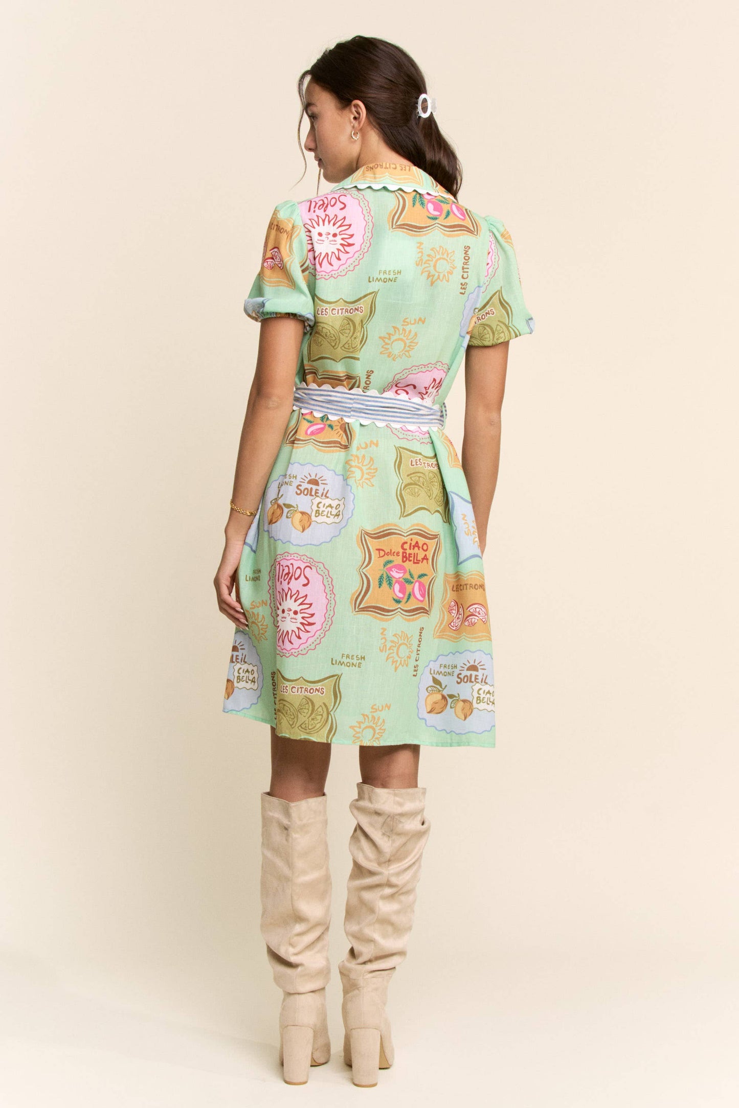 Linen Spring Detail Shirt Dress