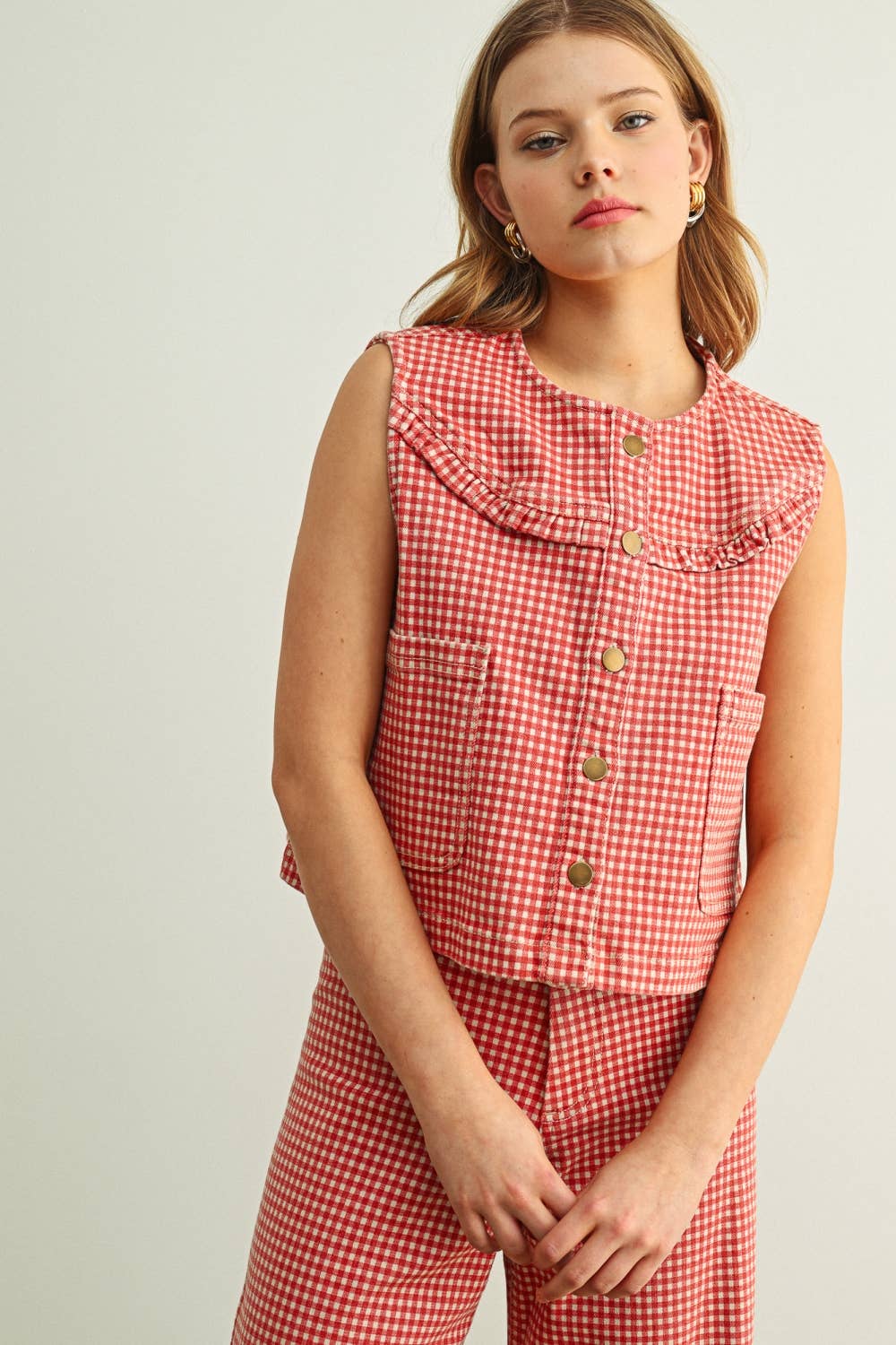 Miou Muse Gingham Printed Vest