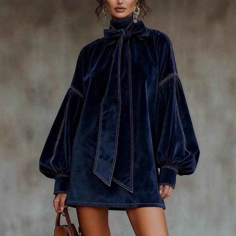 Velvet Balloon Sleeve Mini Dress