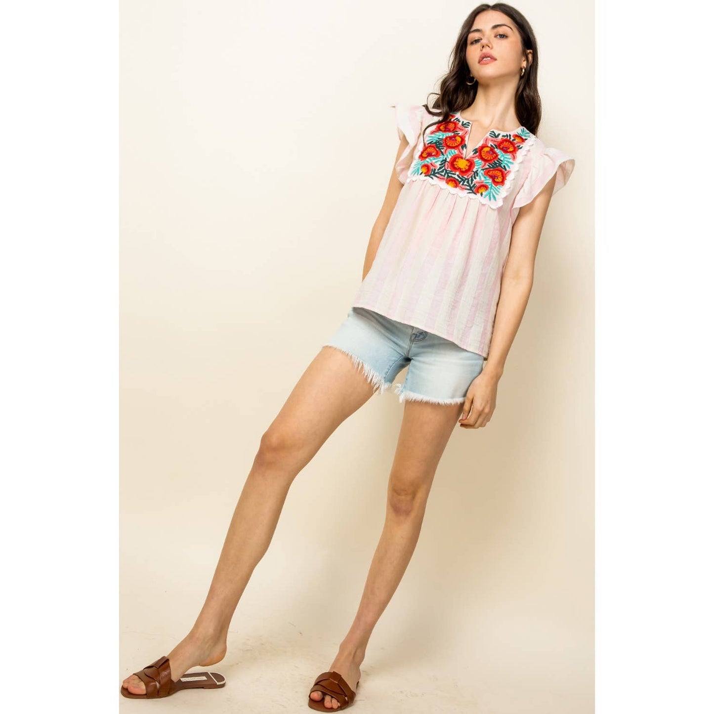 Stripe Embroidered Top