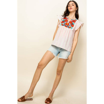 Stripe Embroidered Top