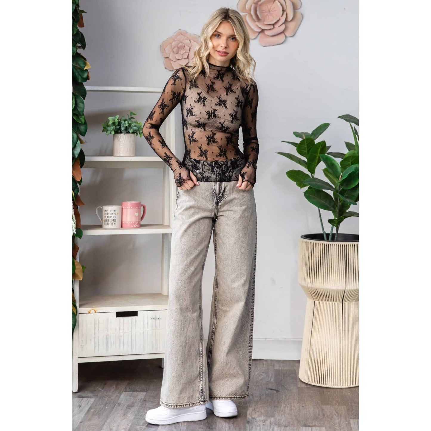 Lace Long Sleeve See Through Ivory Top