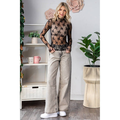 Lace Long Sleeve See Through Ivory Top