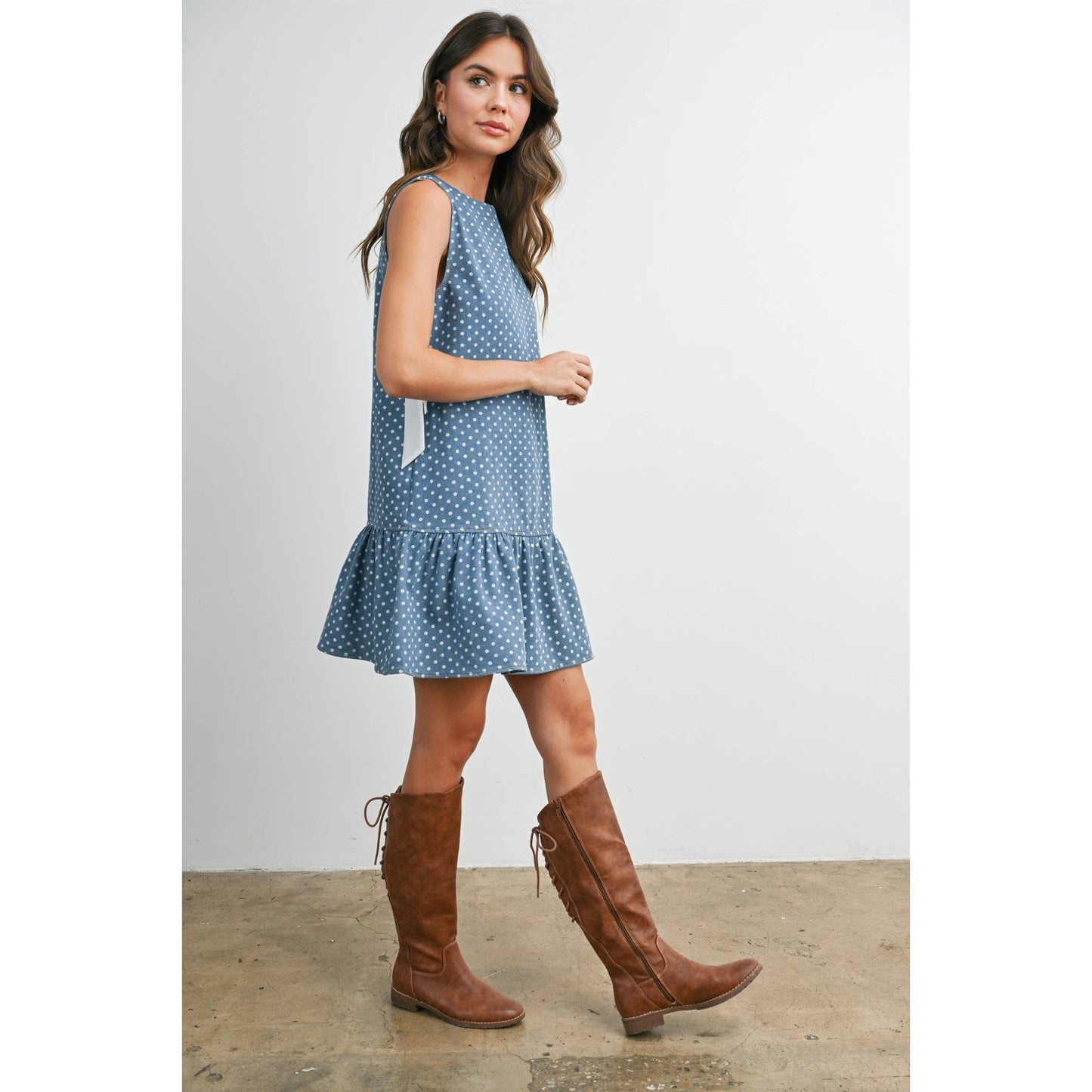 Blue Polka Dot Ruffle Dress