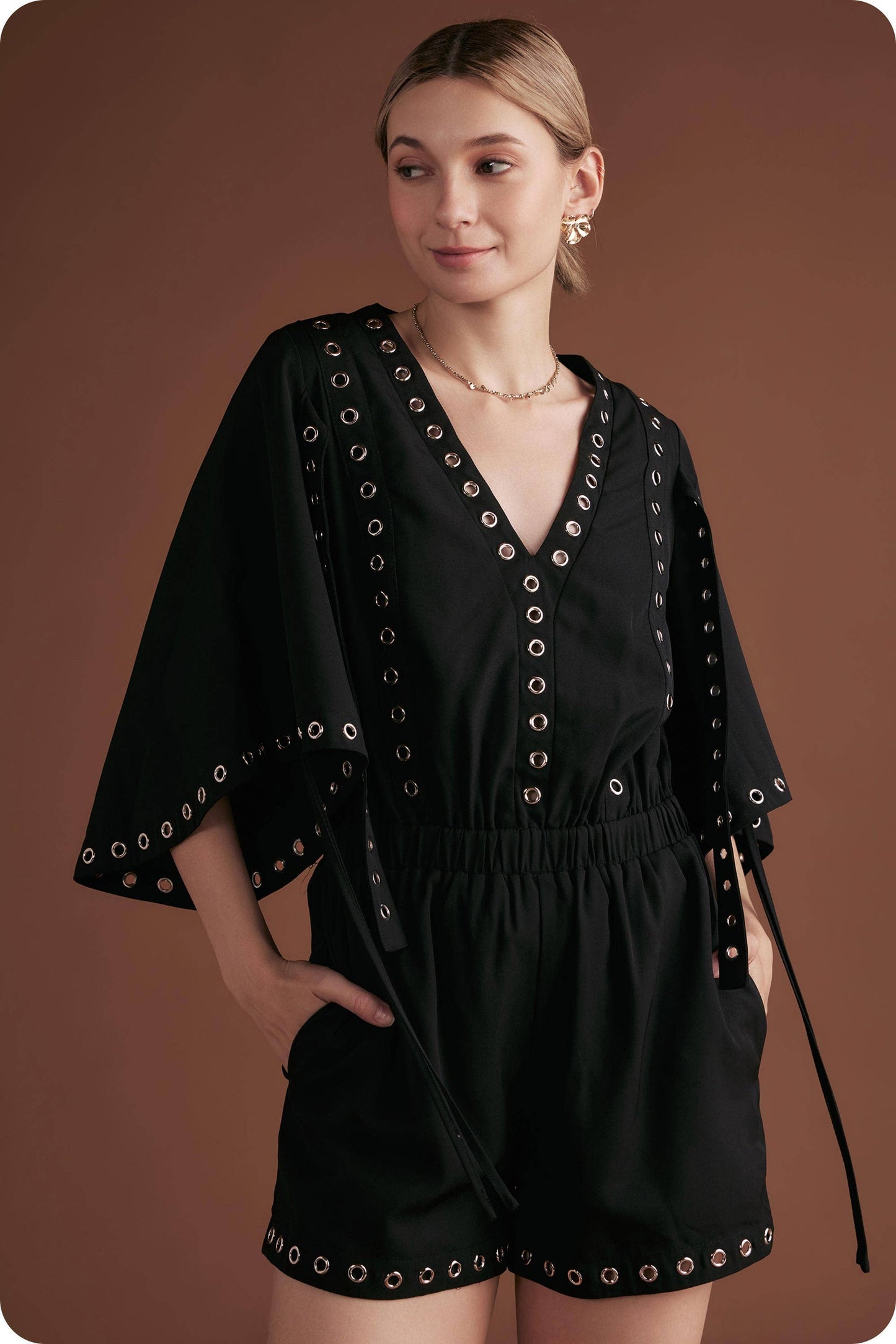 Grommet V-Neckline Romper