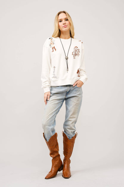 Western Motif Embroidered Graphic Sweatshirt