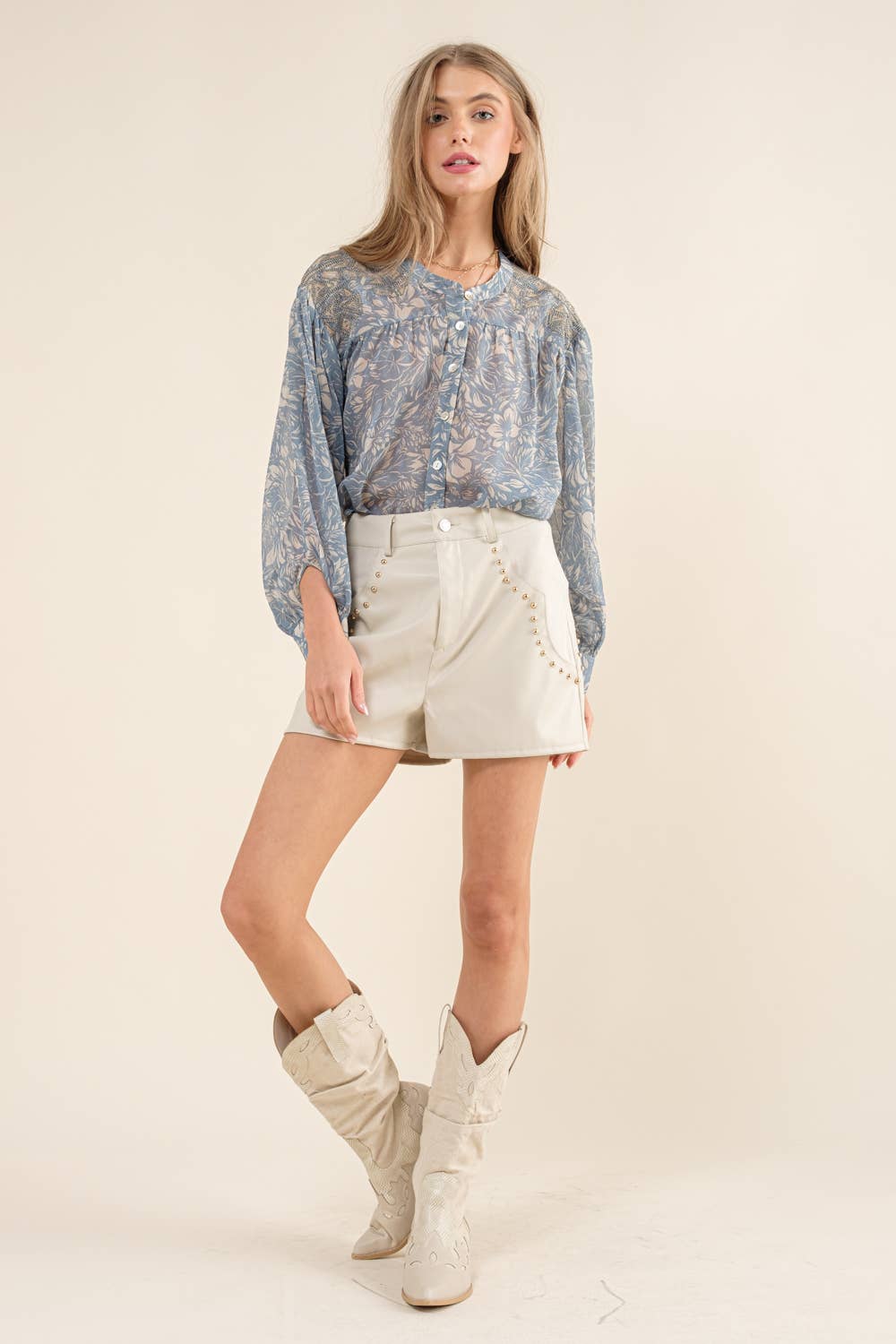 Chiffon Floral Embroidered Shoulder Blouse