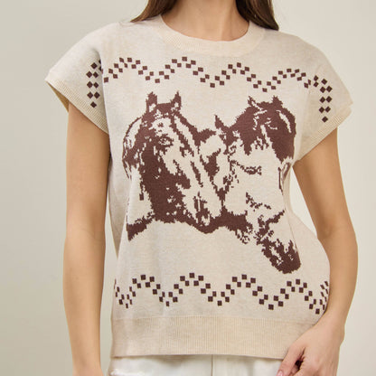 Western Horse Print Sweater