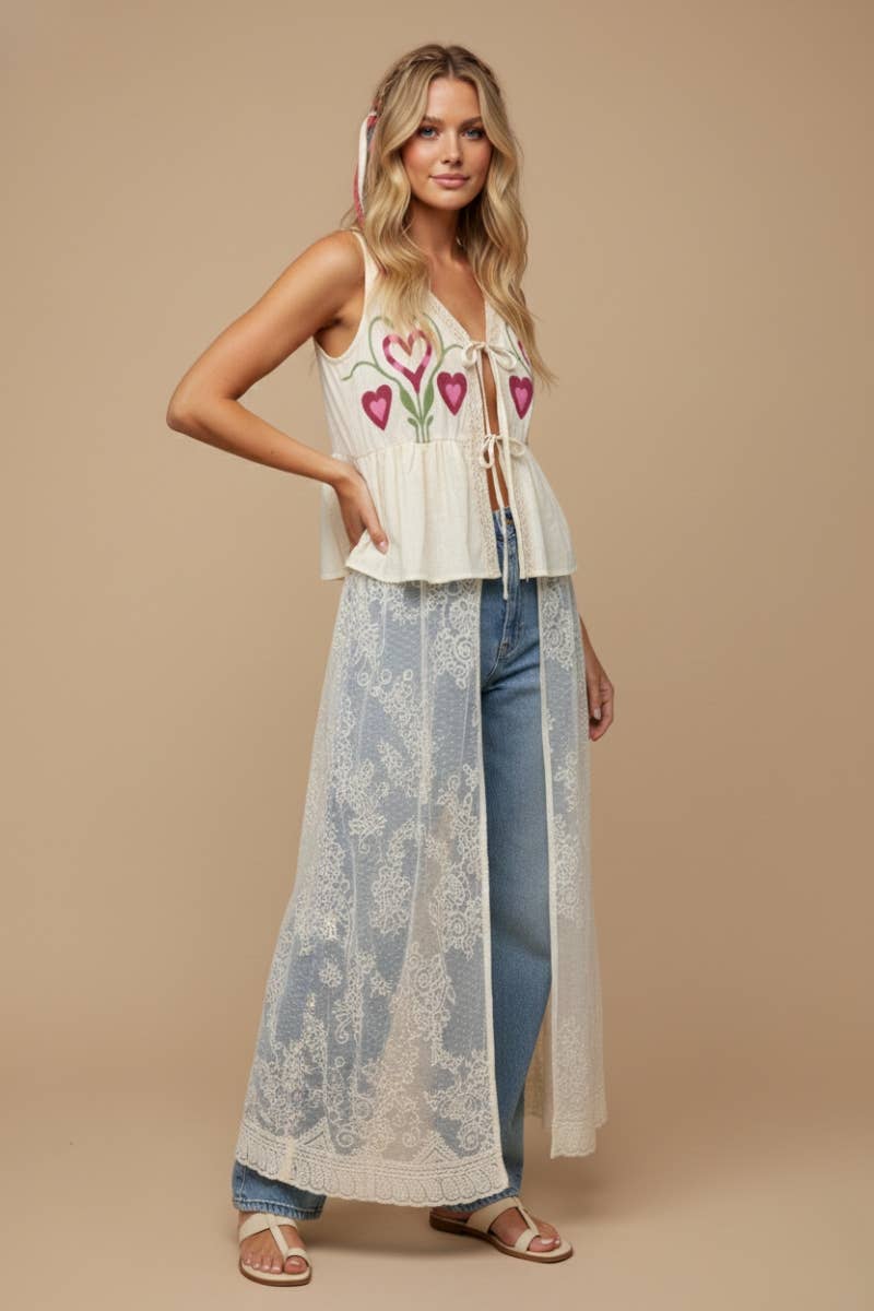 Heart-Bloom Lace Maxi Vest