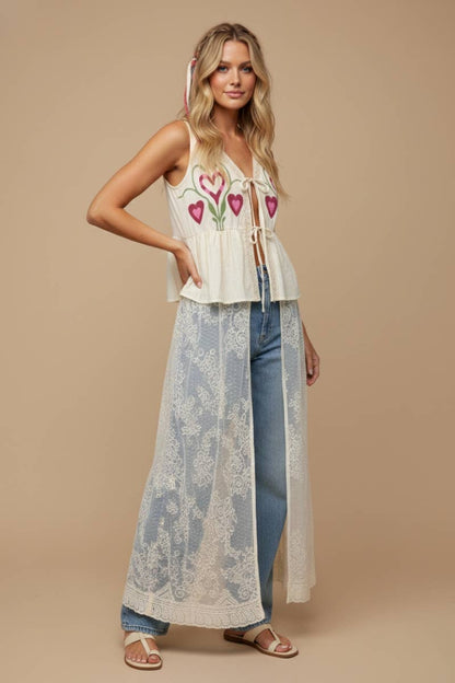 Heart-Bloom Lace Maxi Vest