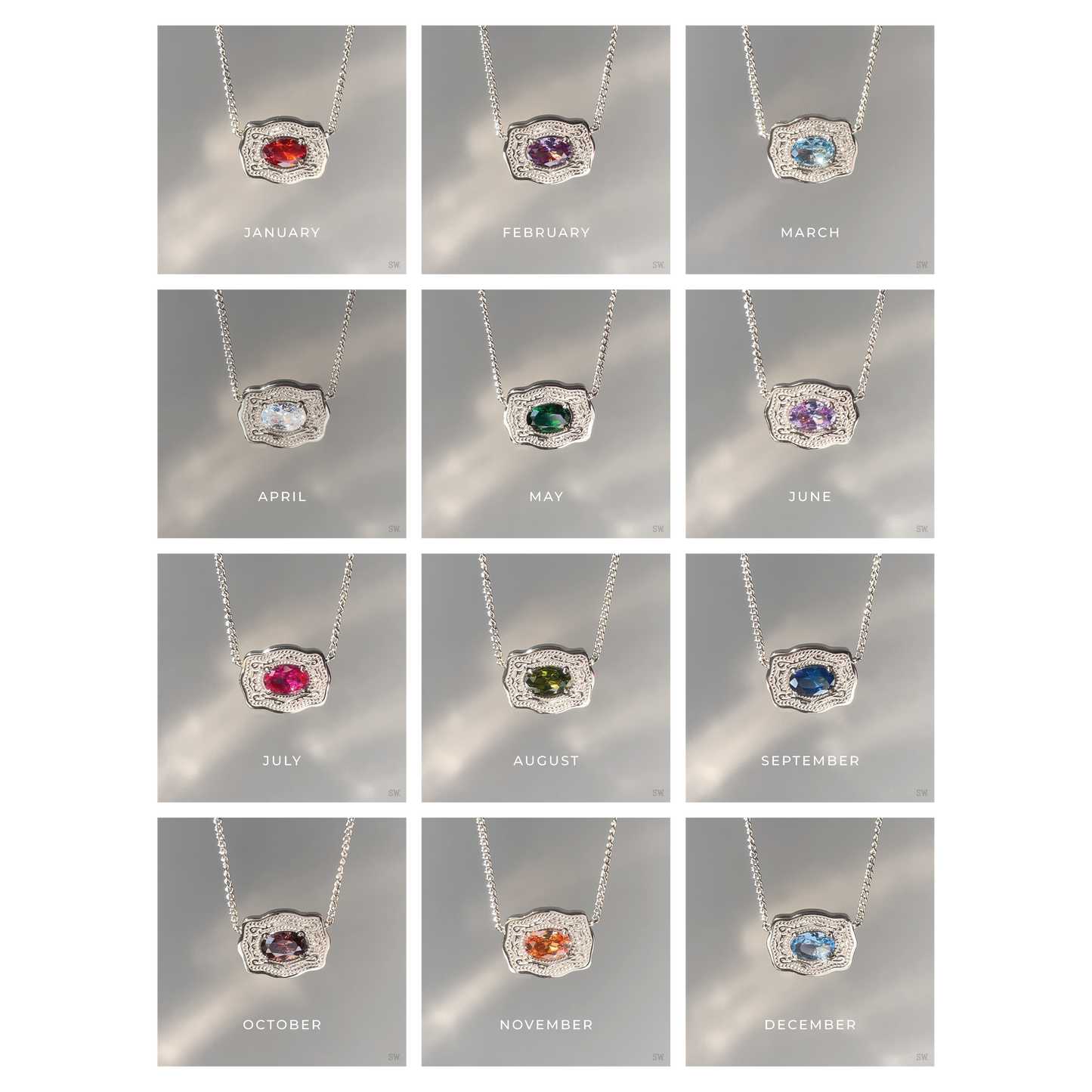 Silver Belt Buckle Birthstone Necklace