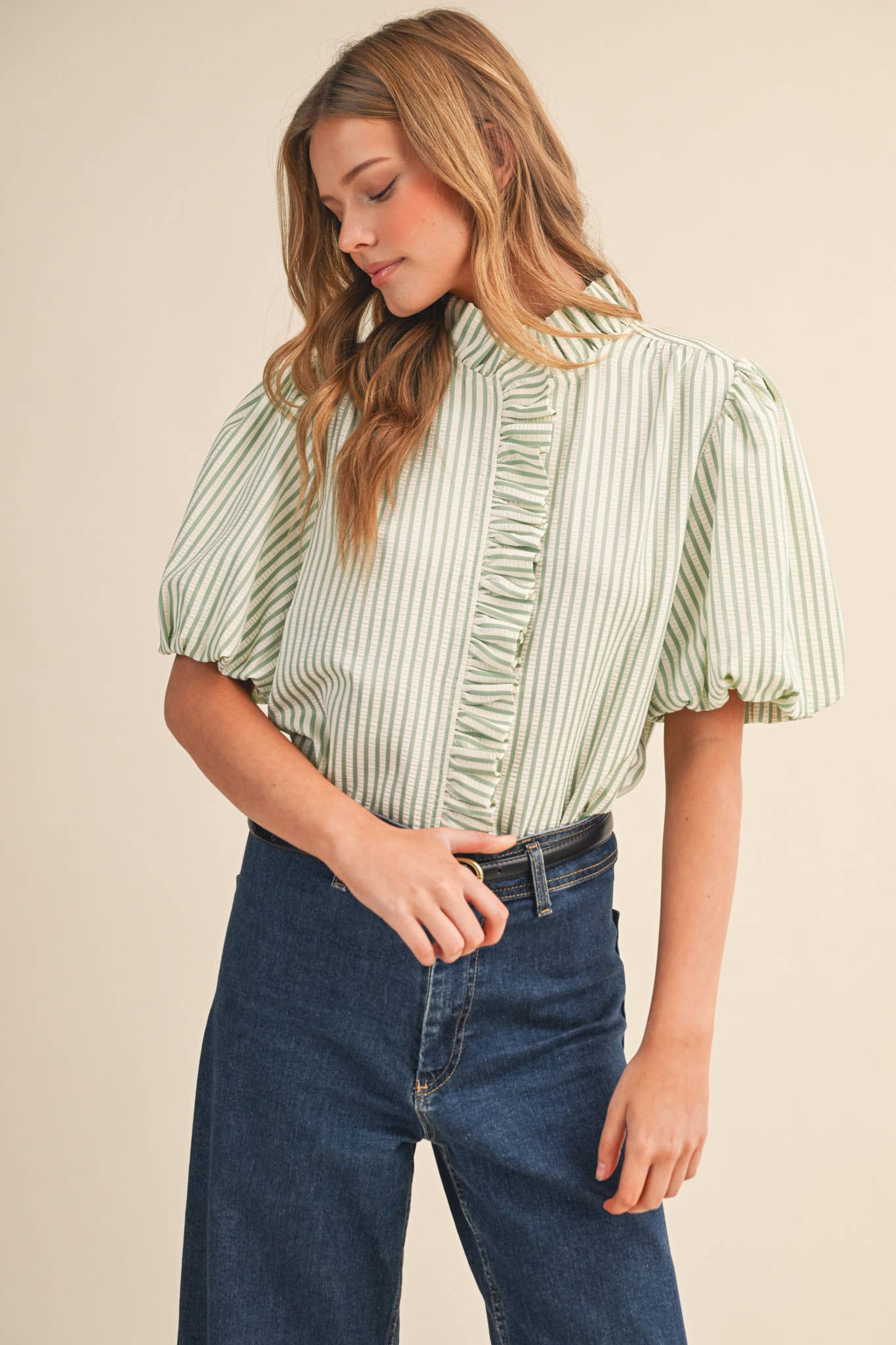 Striped Ruffle Button Down Top