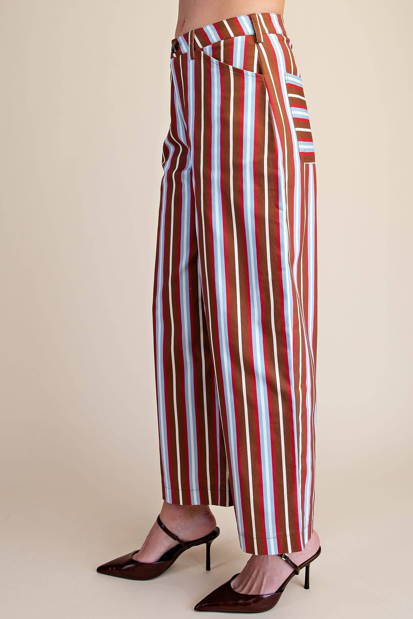 Barrel Leg Striped High Waist Pants