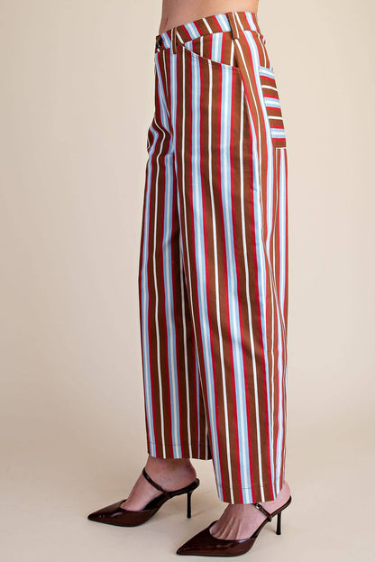 Barrel Leg Striped High Waist Pants