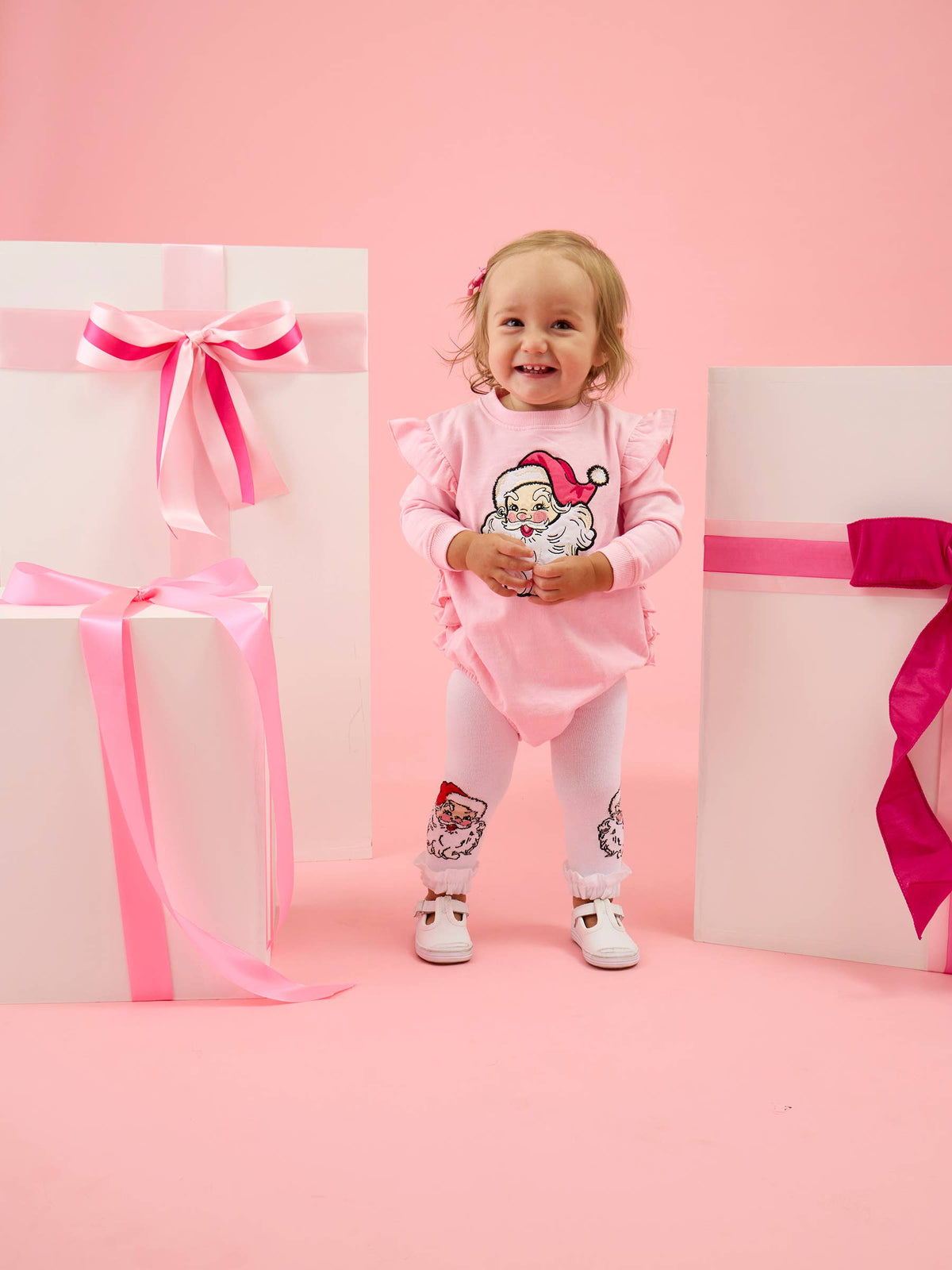 Baby Pink Santa Bubble Sweatshirt Romper