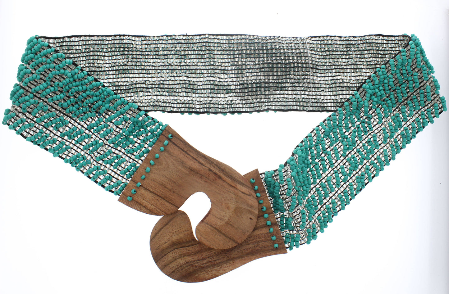 Turquoise & Silver Handmade Stretchy Beaded Bali Belt