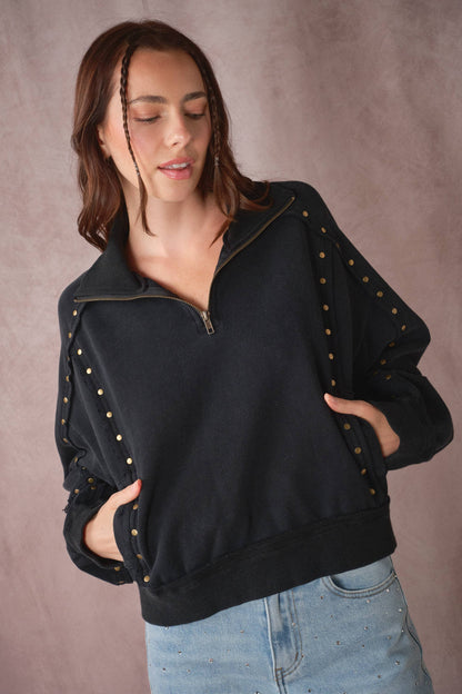 Blue B Studded Half-Zip Sweatshirt