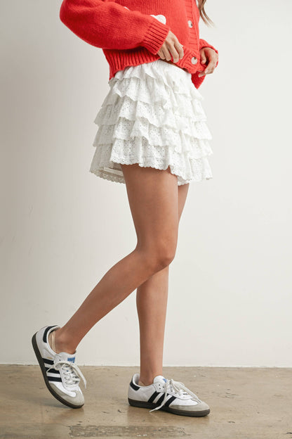 Layered Ruffled Eyelet Mini Skort