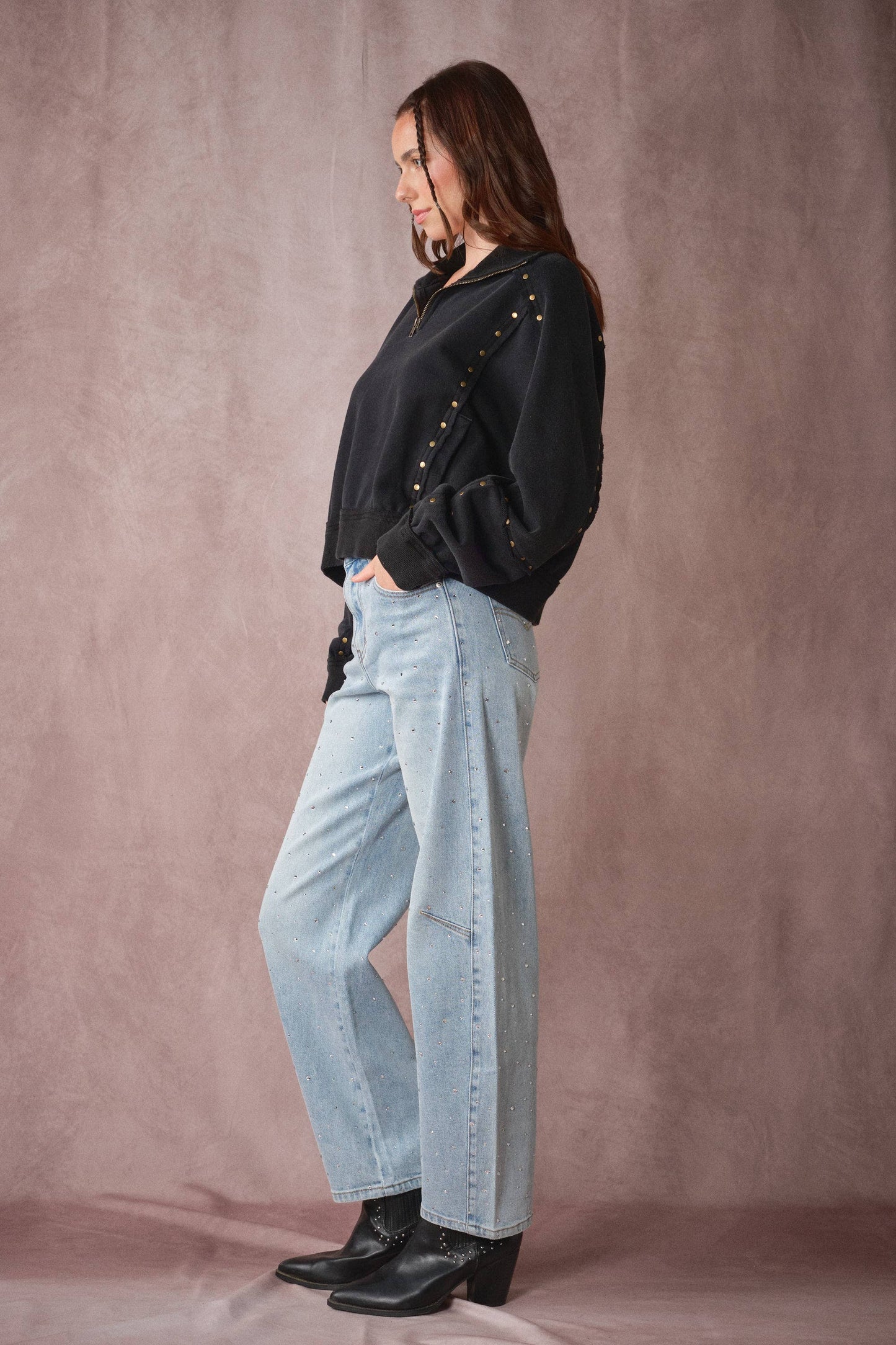 Blue B Studded Half-Zip Sweatshirt