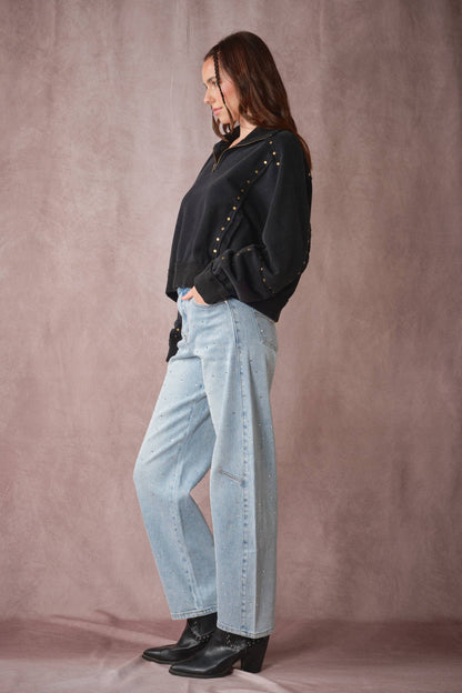 Blue B Studded Half-Zip Sweatshirt