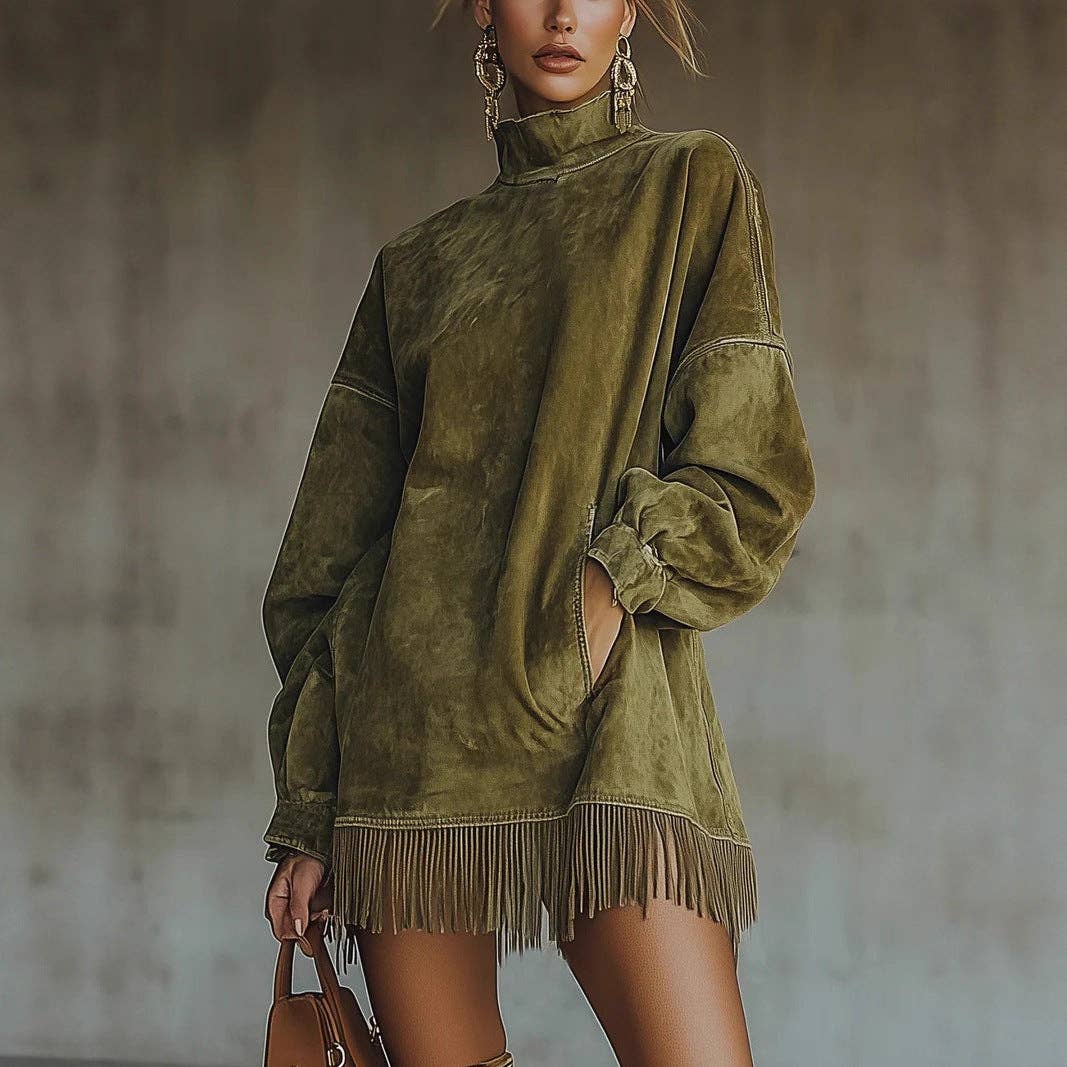 Oversized Suede Fringe Mini Dress