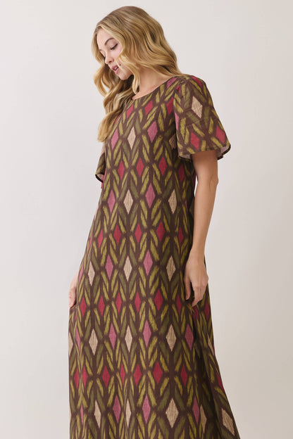 TCEC Geometric Fringe Hem Maxi Dress