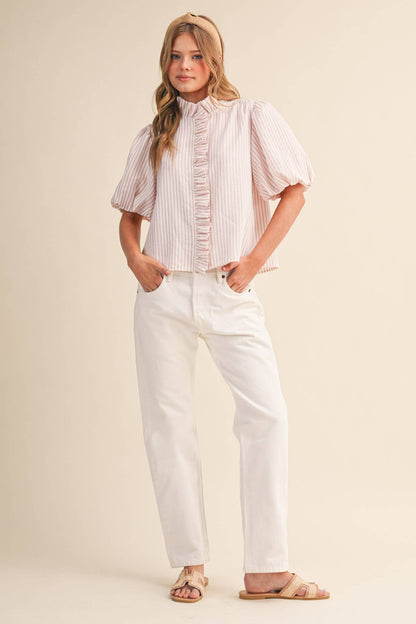 Striped Ruffle Button Down Top