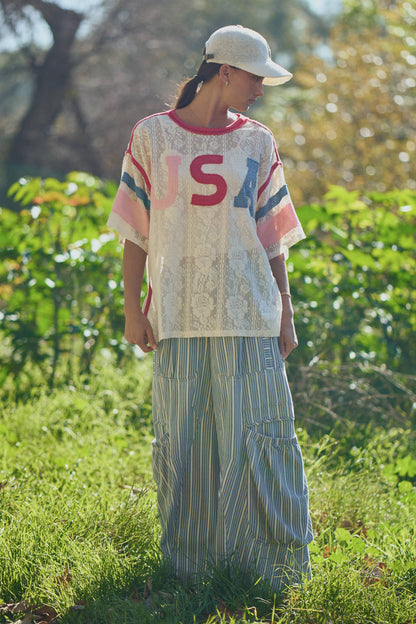 USA Patchwork Lace Top
