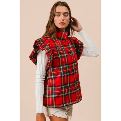 CHRISTMAS PLAID RUFFLE VEST
