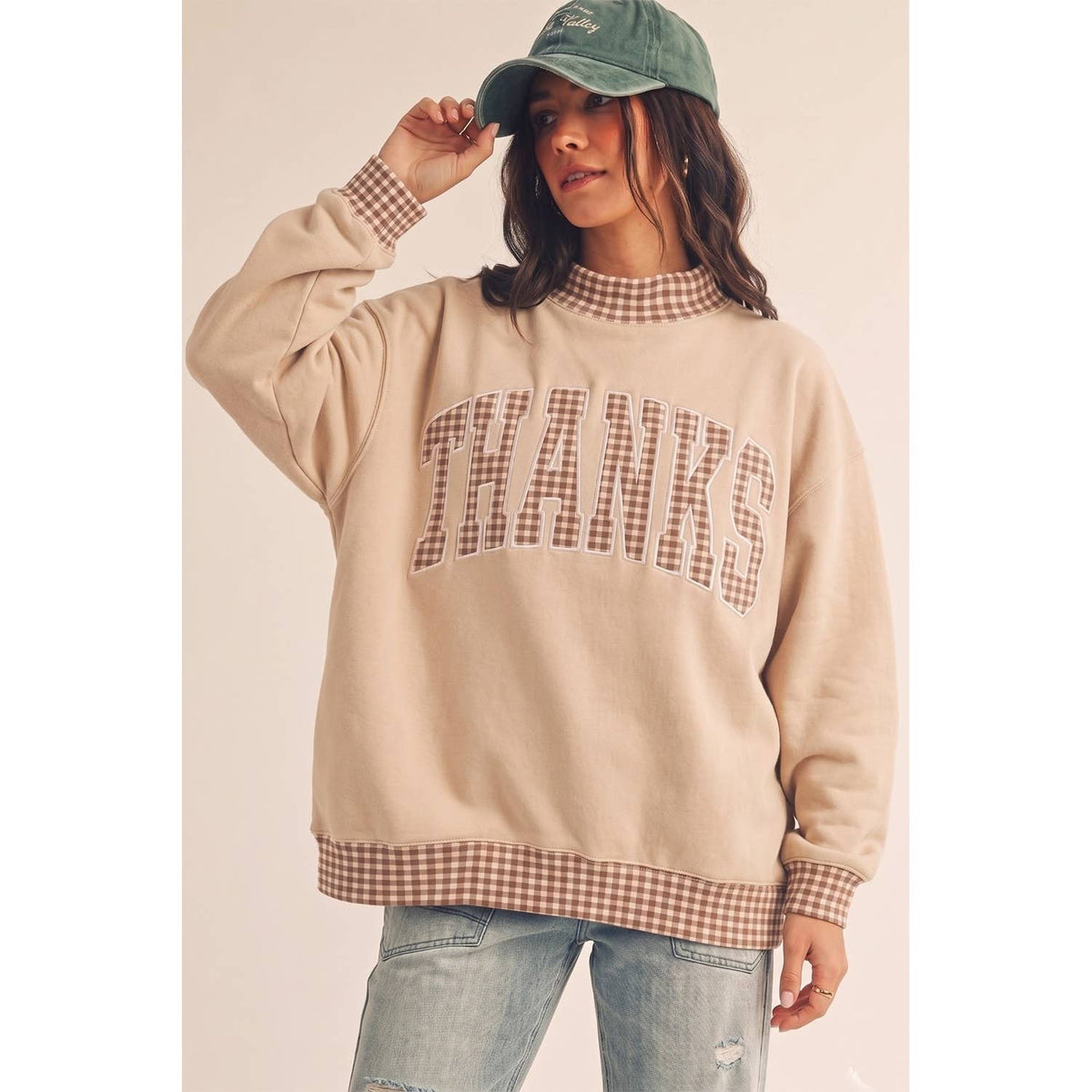 Vintage Thanks Gingham Patch Pullover
