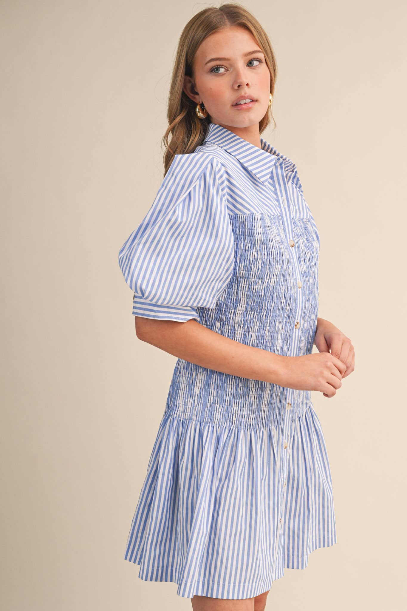 Striped Smocked Bodice Mini Dress