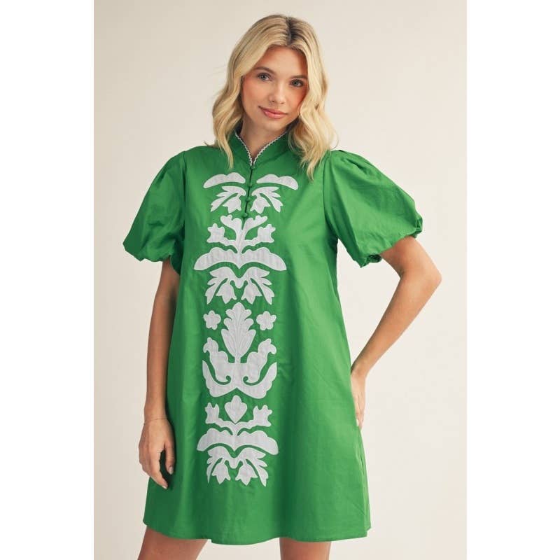 Baroque Floral Applique Solid Shift Dress