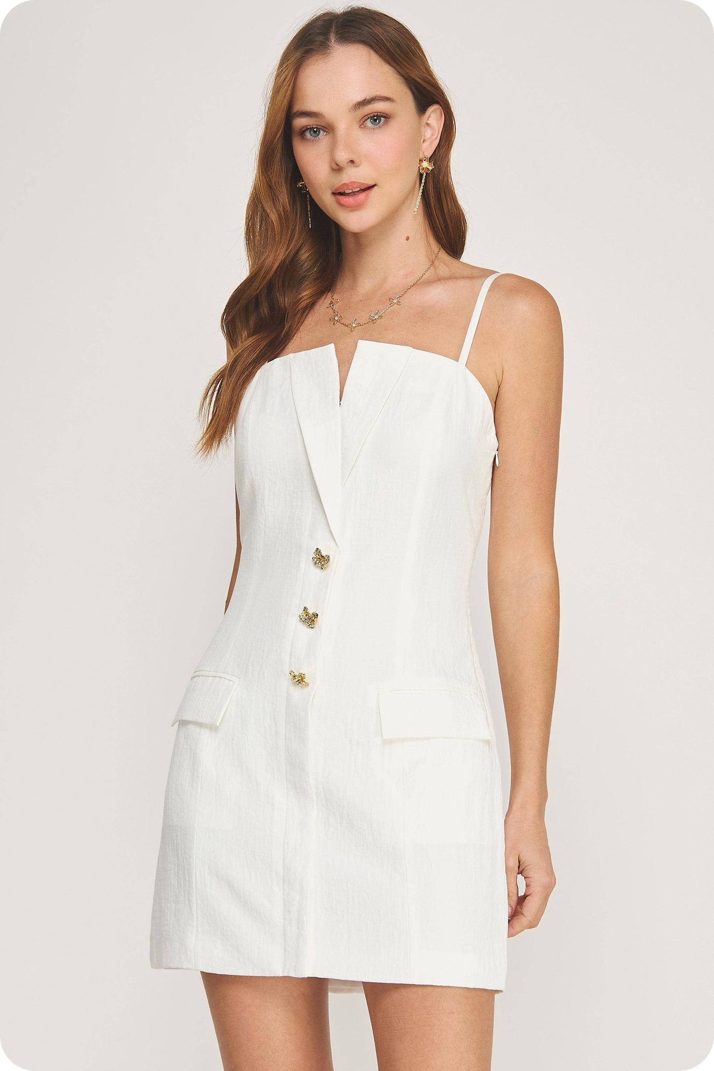 Tailored Button Front Lapel Mini Dress