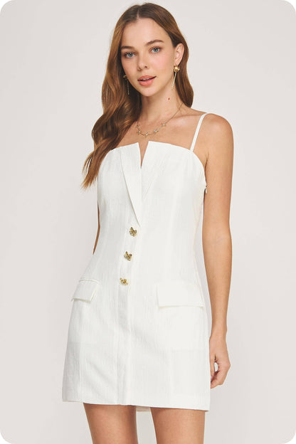 Tailored Button Front Lapel Mini Dress