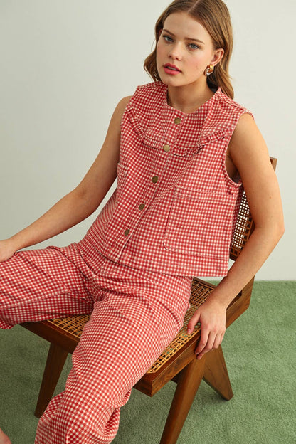 Miou Muse Gingham Printed Vest