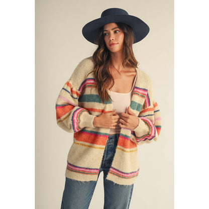 Sunset Carnival Stripe Cozy Relaxed Cardigan