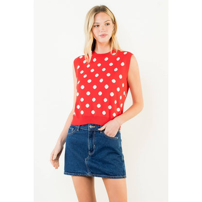 Sleeveless Polka Dot Knitted Top