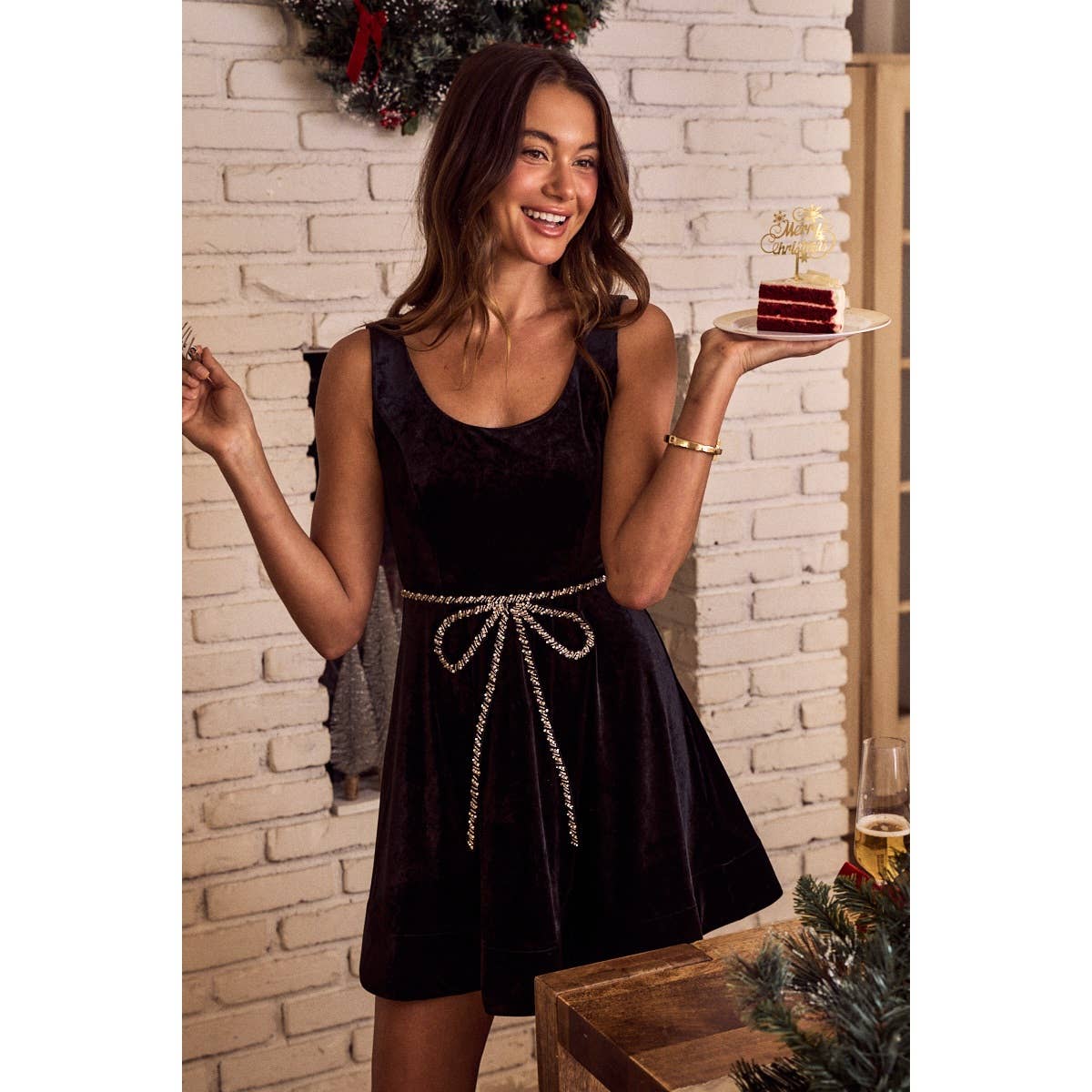 Velvet Bow Mini Dress