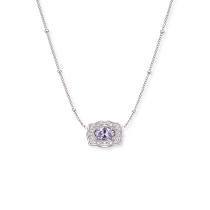 Silver Belt Buckle Birthstone Necklace